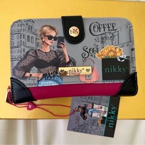 Nikky Women's Fashion Wallet - Gray and Pink